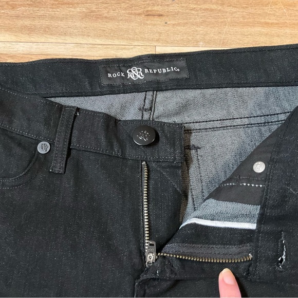 New! Rock & Republic Stretch Black Denim Jeans Skinny Ankle Rear Zipper 31 27 - Picture 8 of 11